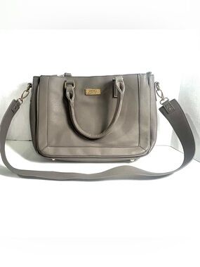 BCBG Gray/Taupe Structured Satchel with Detachable Strap